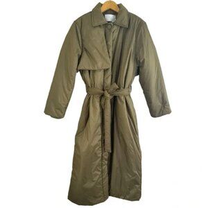 Oak + Fort Long Puffer Trench Coat In Olive